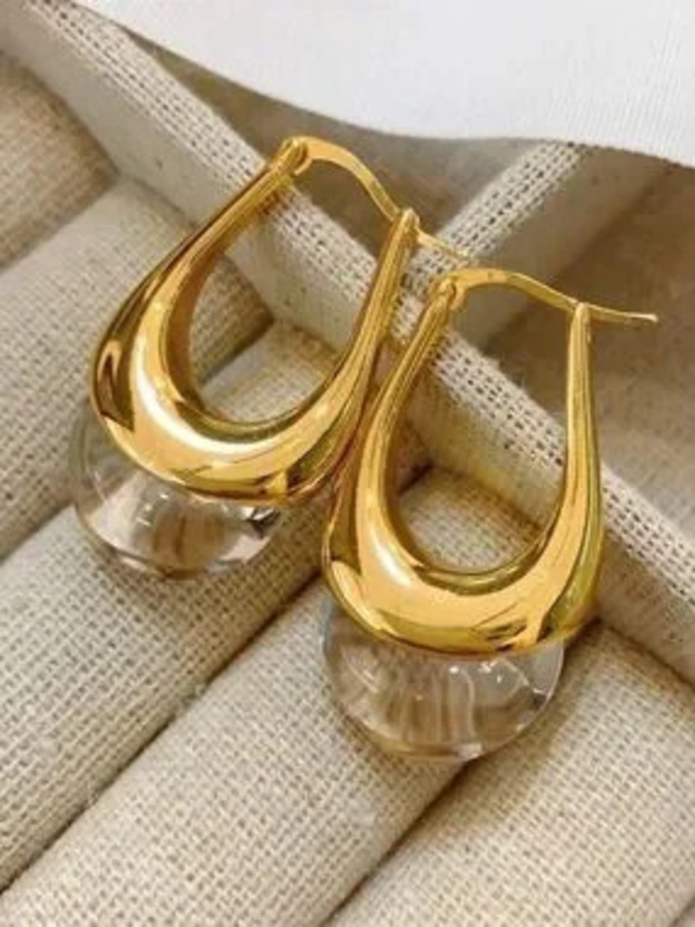 Gold Hoop Earrings with Clear Glass Drops